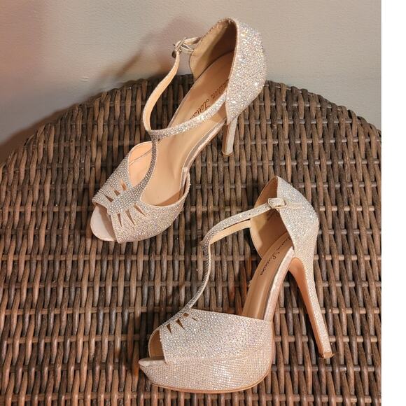 Lauren Lorraine Gail Silver Rhinestone Platform Stiletto Heels 7.5 Glam Party - Picture 3 of 10